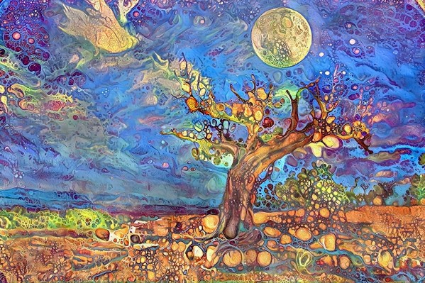 Withered Tree and Moon Print