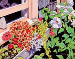Window Flower Planter with Pink Flowers