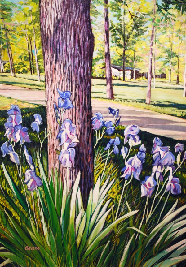 Blue Iris Around Tree Print