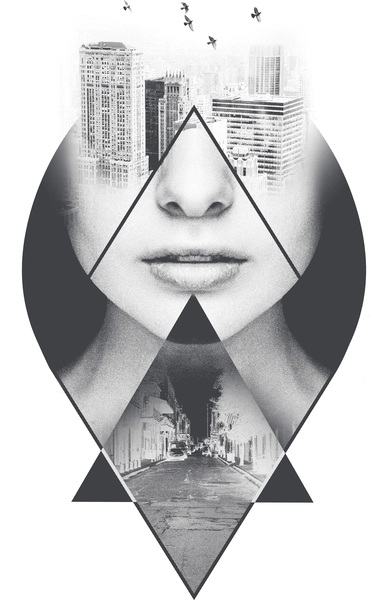 Double Exposure of a Woman and City Street Print