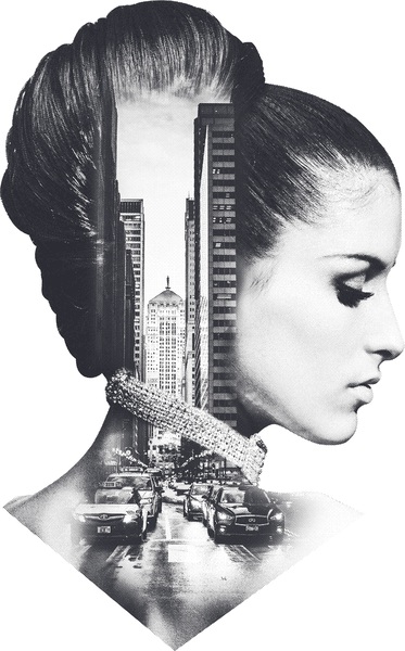 Double Exposure of a Woman and a City Street Print