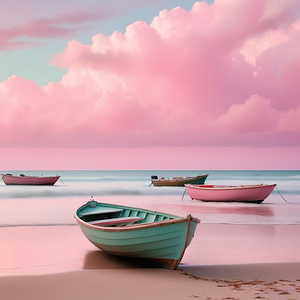 openart a boat on the beach with a pink sky 