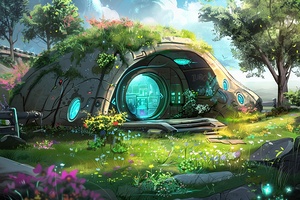 A rock dwelling carved into one side  