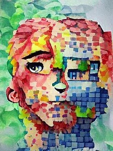 Pixelated Portrait in Verdant Hues