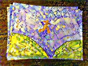 Mosaic Figure in Floral Landscape