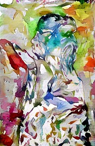 Vibrant Abstract Watercolor Painting with Female Silhouette  