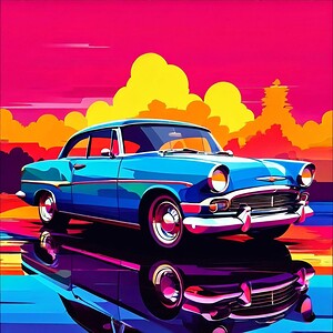 car with a sunset background