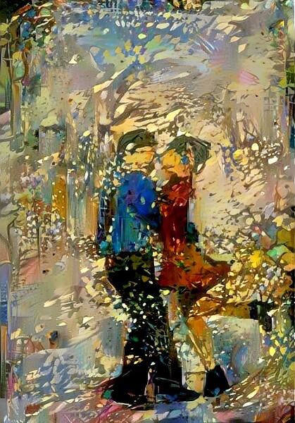 Colorful Abstract Painting of a Couple Dancing   Print