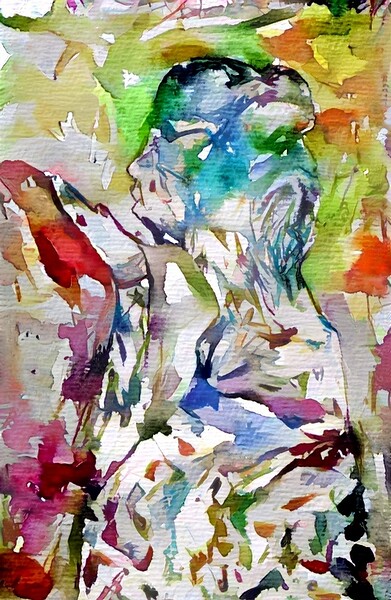Vibrant Abstract Watercolor Painting with Female Silhouette   Print