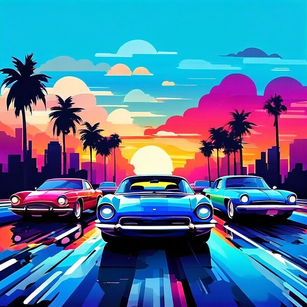 Retro Sunset Pursuit Print