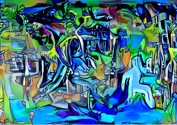 Abstract Odyssey: A Journey Through Blue Realms Print