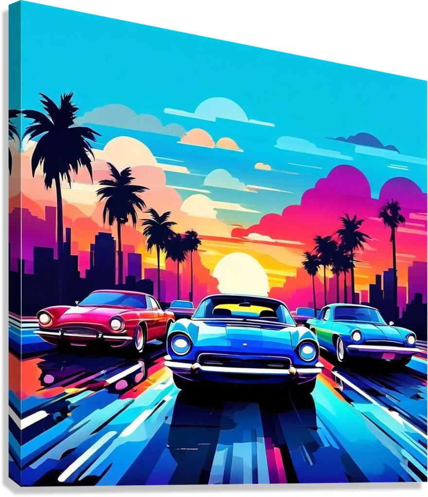 Retro Sunset Pursuit Canvas Print
