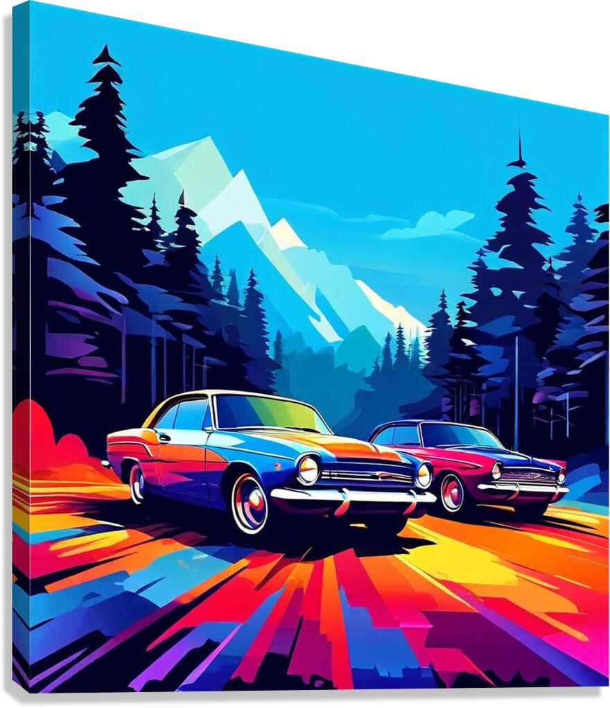 Retro Rush: Neon Highway Escape Canvas Print