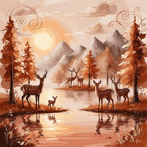 A whimsical freehand illustration of a serene for