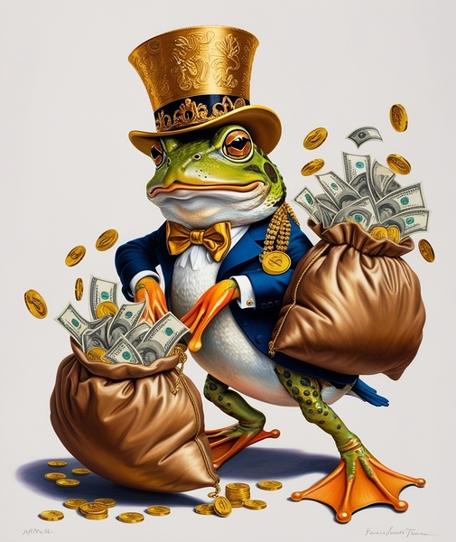 A whimsically adorned frog sporting a grandiose g Print