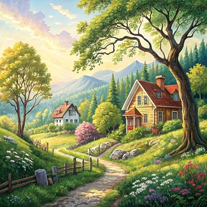 Enchanted Landscape with Houses and Trees