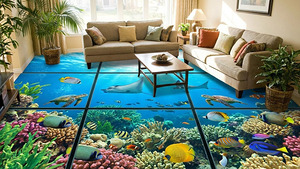 3D Ocean World Floor Mural Wallpaper – Underwater Sea Illusion Wall Art for Modern Home Decor
