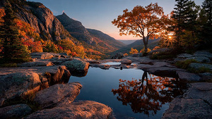 Autumn Mountain Reflection at Sunset – Serene Nature Landscape Wall Art