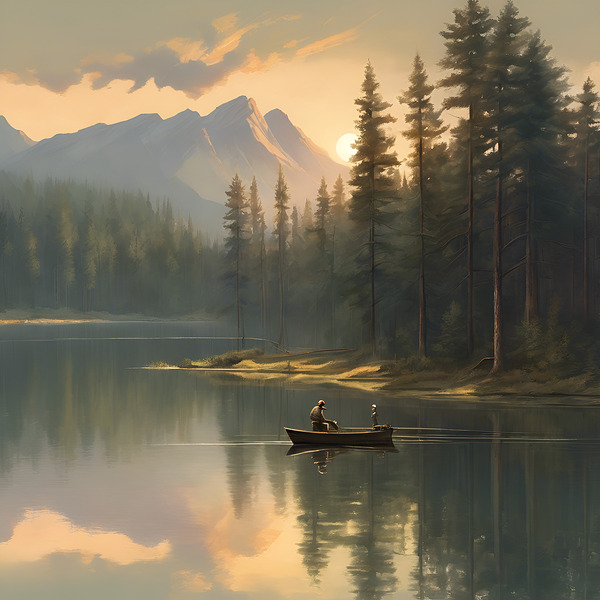 ranquil Reflections: A Wilderness Fishing Scene Print