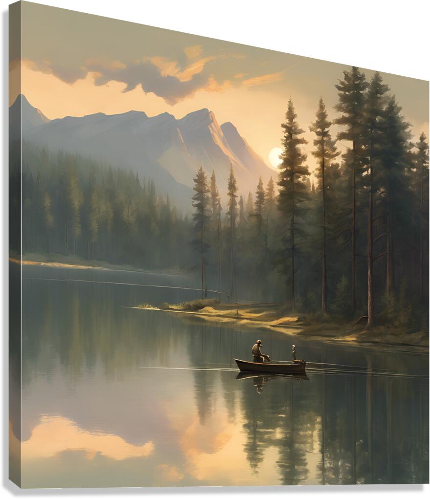 ranquil Reflections: A Wilderness Fishing Scene Canvas Print