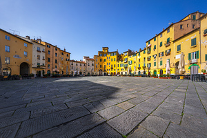 Lucca Piazza Anfiteatro square. Tuscany Italy