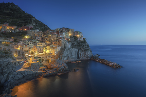 Blue hour over Manarola village. Cinque Terre