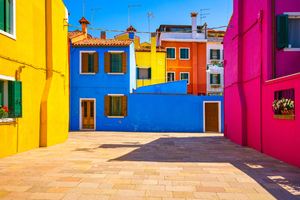 Burano island colorful houses Venice Italy