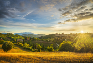 Urbino city skyline at sunset. Italy