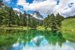 The Blue Lake and the Matterhorn. Italy