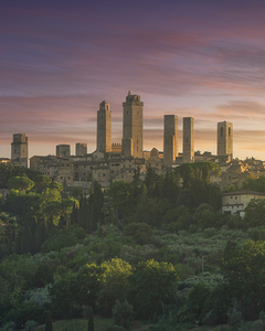The medieval towers of the village of San Gimignano at sunset