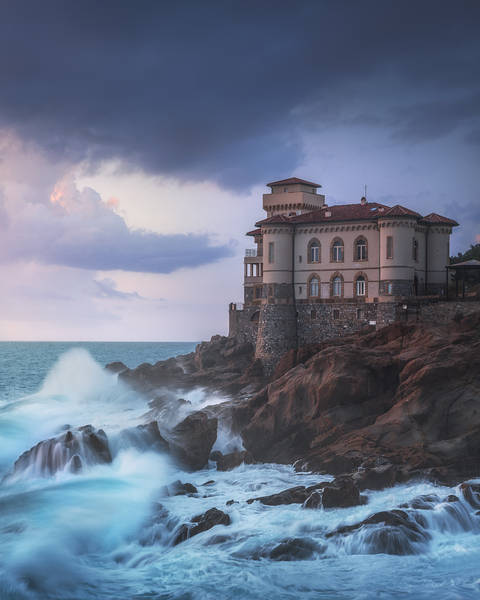 Boccale castle on the rocks and rough sea. Italy Print