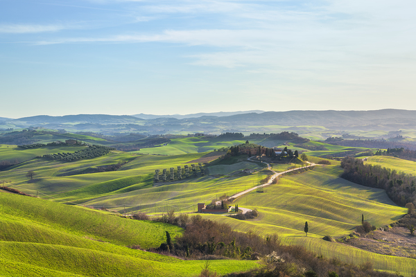 Rural landscape at sunset in the Crete Senesi. Tuscany Italy Print
