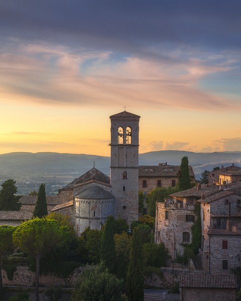 Assisi town and Santa Maria Maggiore church. Umbria Italy Print