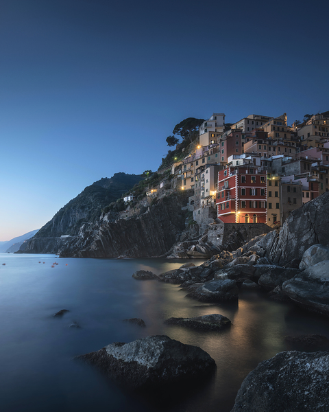 Blue twilight over the fishing village of Riomaggiore Print