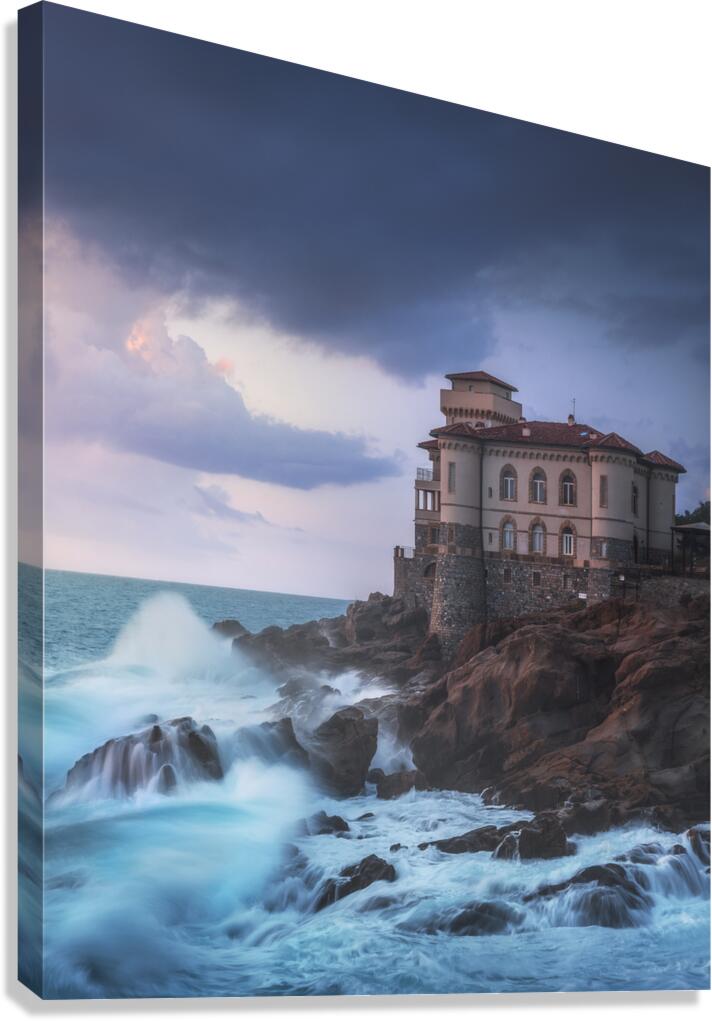 Boccale castle on the rocks and rough sea. Italy Canvas Print