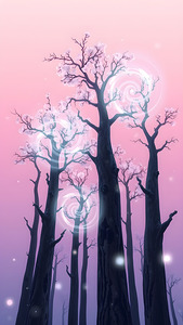 The shimmering trunks of giant sakura trees