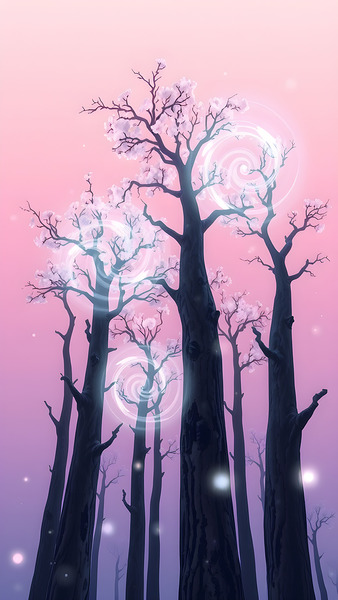 The shimmering trunks of giant sakura trees by Majid