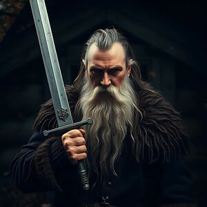old warrior sword memories autumn solitude mountains wooden cabin epic story.