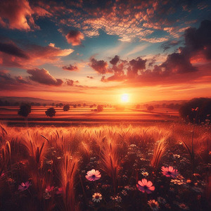 beautiful sunset scene over the countryside with warm colors and clear skies