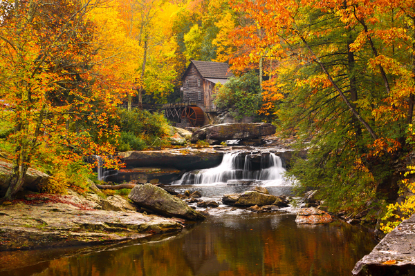 Glade Creek Mill Autumn Forest Waterfall by Harold Rau