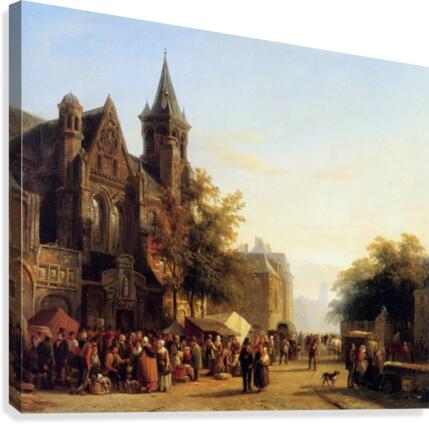 City view with figures Canvas Print
