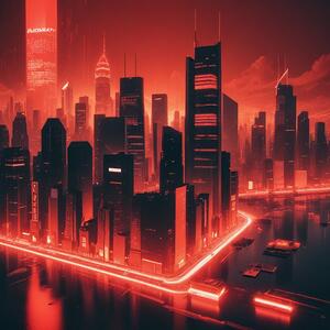 Red Cyberpunk City Skyline – Futuristic Neon Wall Art for Sci-Fi Lovers