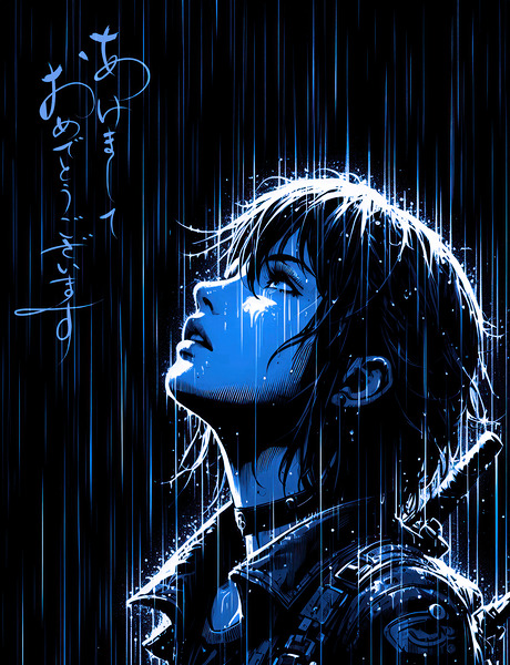 Dramatic blue rain Print