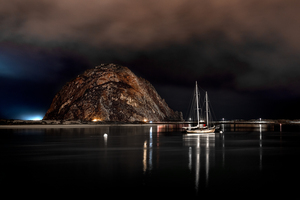 Safe Harbor-  Wall Art with Morro Rock in Morro Bay at night