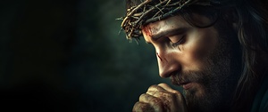 Emotional portrayal of Jesus Christ in deep contemplation during a solemn moment of reflection