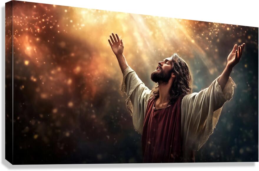 Jesus Christ evoking spirituality and awe under celestial lights Canvas Print