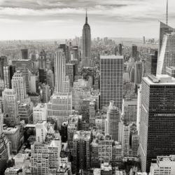 black and white city skyline buildings