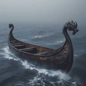 Dragon-Head Longship in Nordic Mist