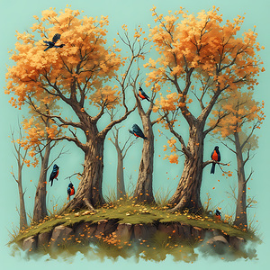 Amber Leaves and Scarlet Wings