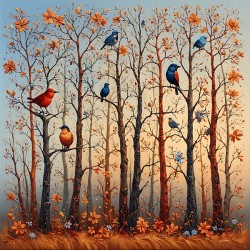 Autumn Birds Among Golden Trees